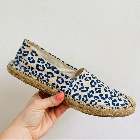 Sam Edelman Blue Cheetah Print Canvas/Linen Espadrilles - Summer Flats - Picture 1 of 9